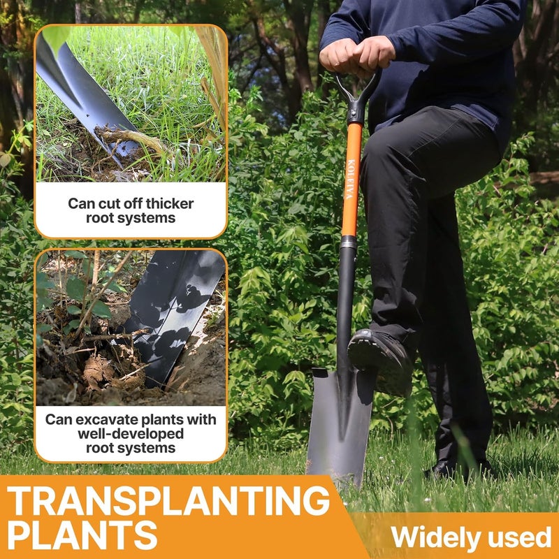 KOLEIYA 45-Inch Heavy Duty Orange Fiberglass Handle Drain Spade Shovel.Sharp Shooter Digging Shovel for Gardening,Planting and Trenching.Durable Spade Shovel for Heavy Duty Digging and Drainage - Image 1